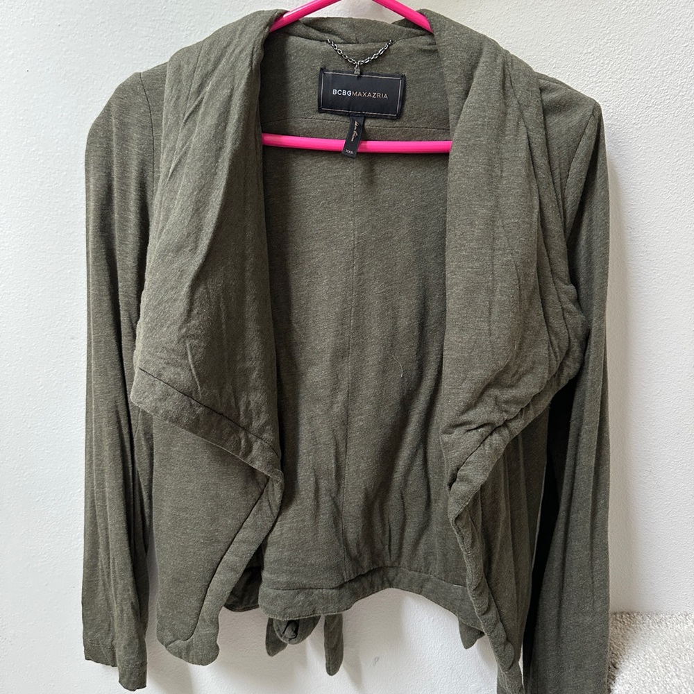 BCBGMaxAzria Moss Green Drape with Tie Cardigan Size XXS